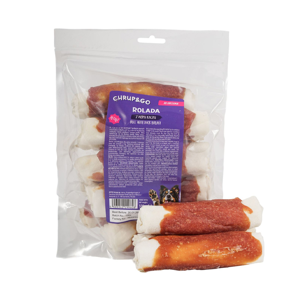 CHRUP&GO Rolada z Piersi Kaczki 500g Przysmak dla Psów Dorosłych